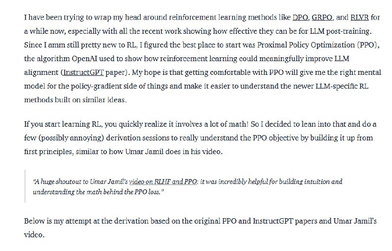 Aayush Garg 撰写的一篇发表在huggingface博客上的技术教程，《PPO From First Principle》（从第一性原理看 PPO）