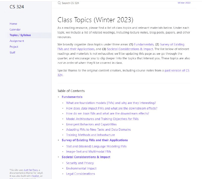 这是斯坦福的新课CS324，从另一个视角讲解了大模型的建模、理论、伦理和系统方面的基础知识 | 地址
