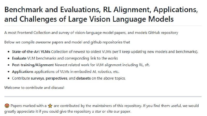 Vision-Language-Models-Overview：一站式集合和调研视觉语言模型（VLM）的论文、模型和GitHub资源