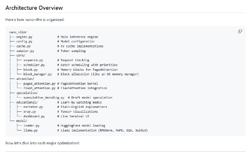 从零构建一个微型vLLM：深入探究大语言模型推理优化 | github这篇文章用“从零做一个迷你 vLLM”的方式，解释高性能大模型推理引擎在工程上到底优化了什么